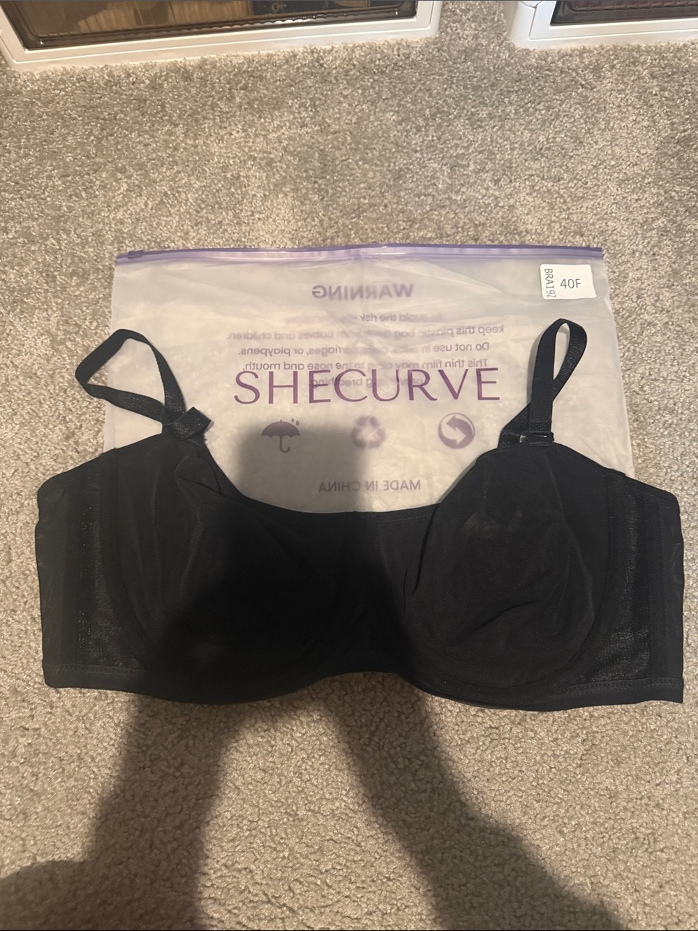 SheerCurve Black Full Coverage Underwire Bra - 40F